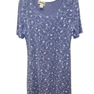 90’s Vintage Blue White Floral Short Sleeve Stretch Dress Size Large